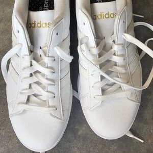 Adidas White Sneakers with Gold Accents